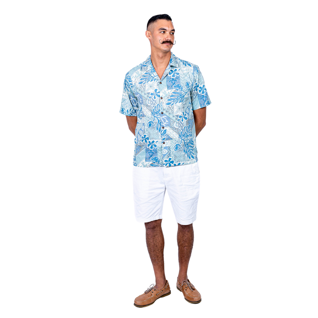 Ulu Quilt Menʻs Aloha Shirt - Black and Gray Hawaiian Shirt