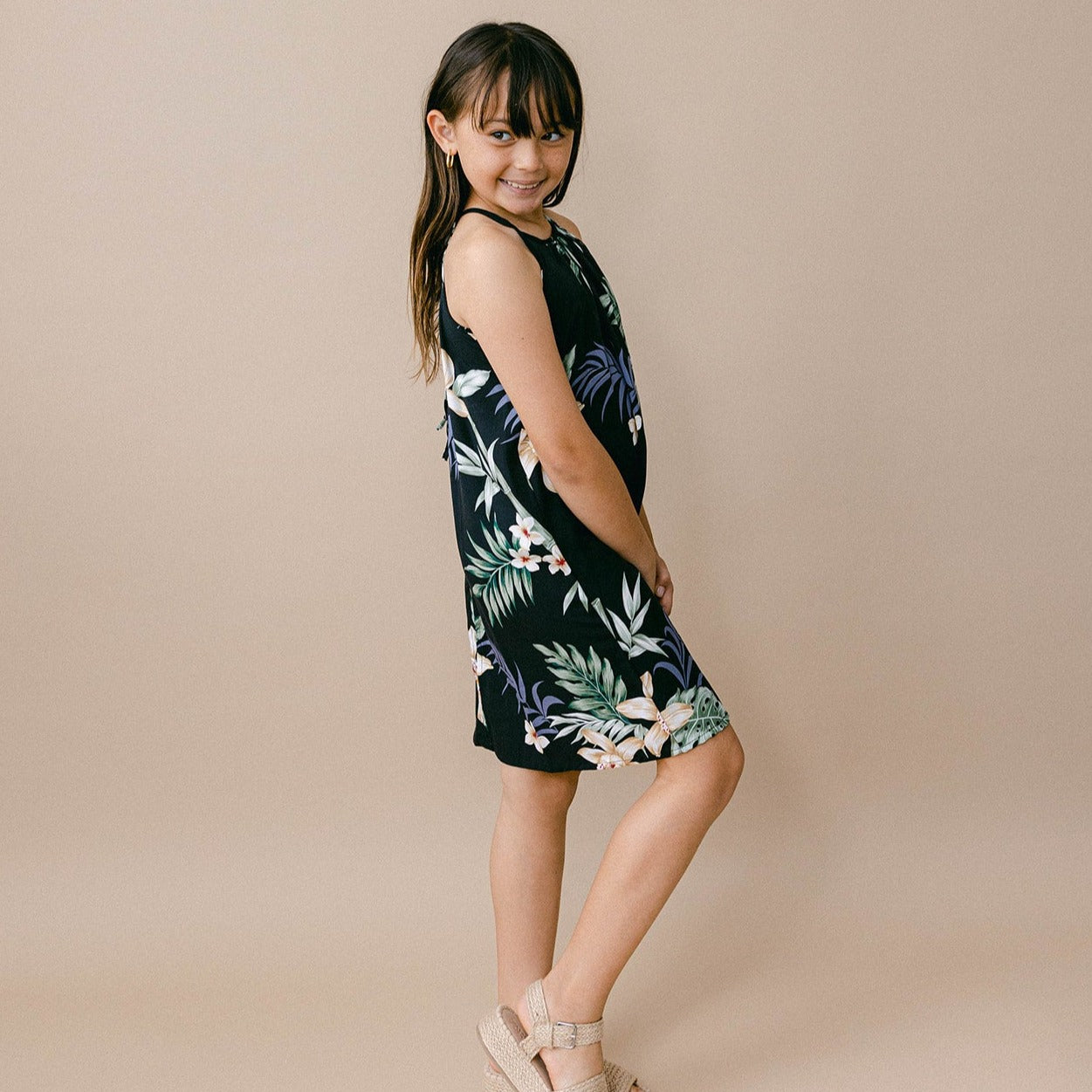 Bamboo Orchid Girl's Halter Dress, Made in Hawaii Black / 12 Bamboo Orchid Girl's Halter Dress, Made in Hawaii Black / 12