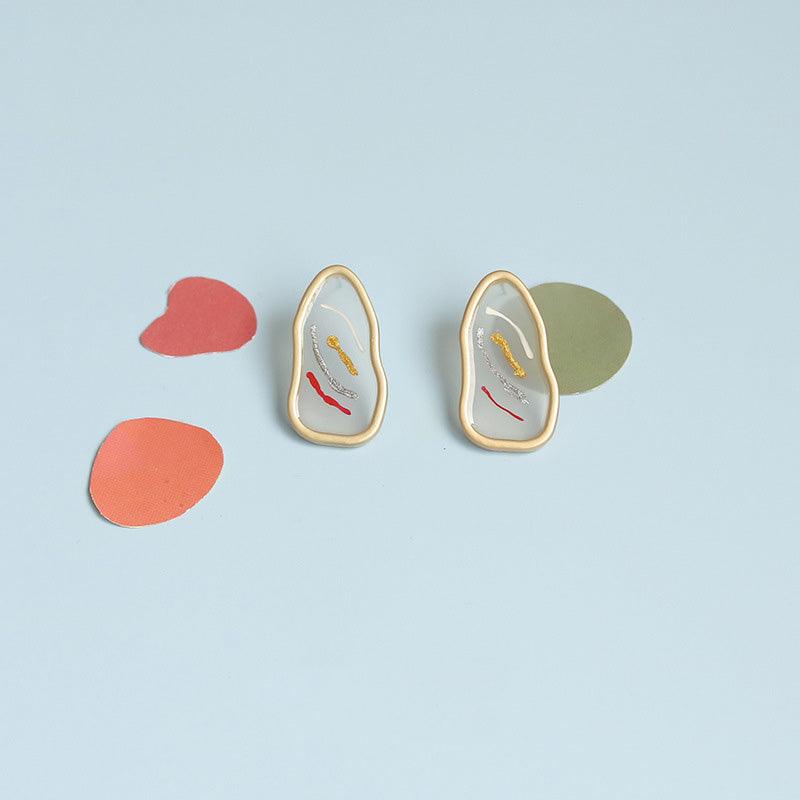 Abstract Modern Design Stud Earrings - Handmade Paint Art Abstract Lines Earrings - Ninth Isle, Made with Aloha
