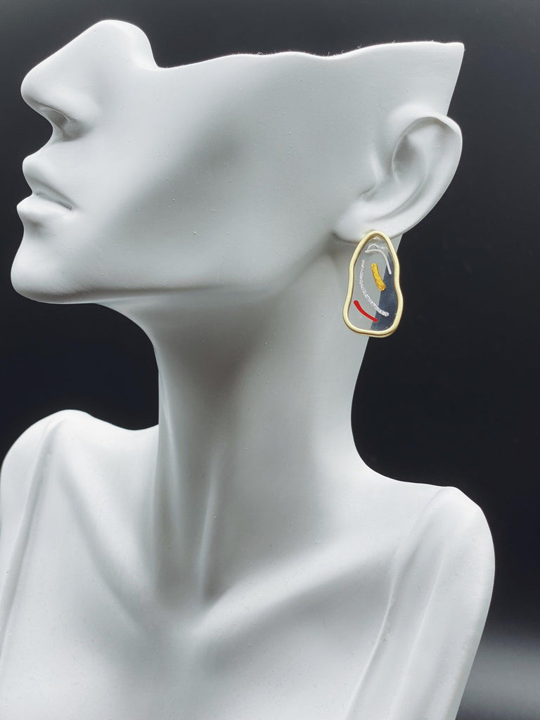 Abstract Modern Design Stud Earrings - Handmade Paint Art Abstract Lines Earrings - Ninth Isle, Made with Aloha