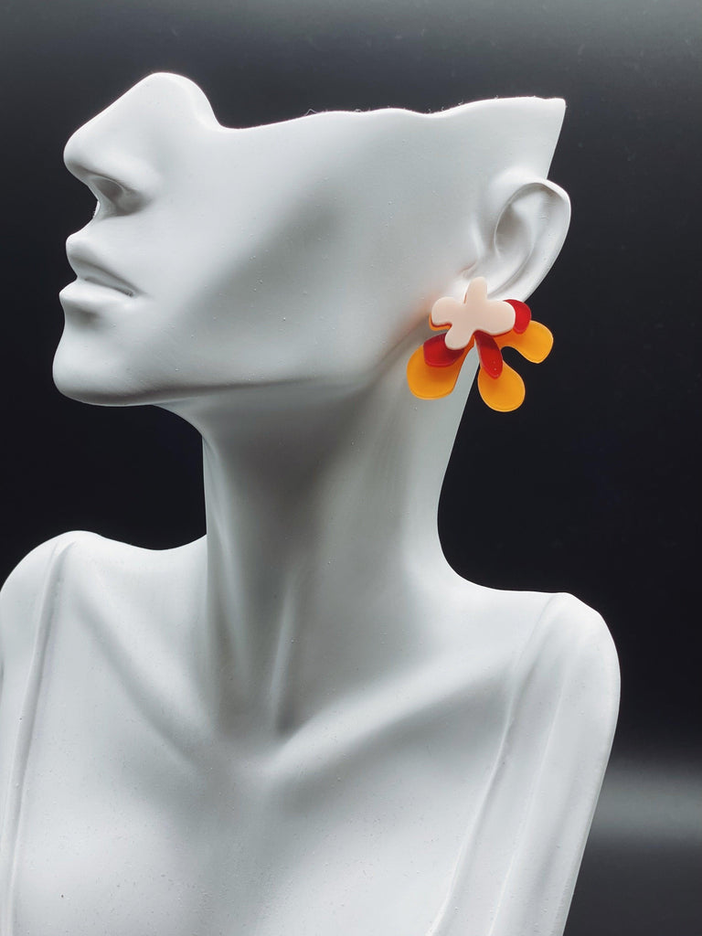 Asymmetry Art Stud Earrings - Handmade Elegant Acrylic Vintage Art Flowers Earrings - Ninth Isle, Made with Aloha