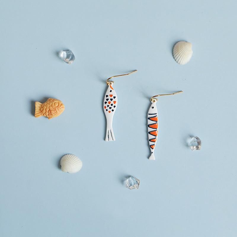Asymmetry Fishes Earrings - Handmade Paint Cute Fish Earrings - Ninth Isle, Made with Aloha