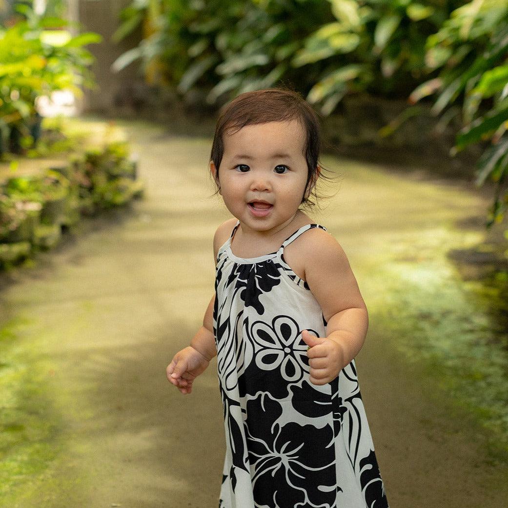 Big Hibiscus Girl's Halter Dress, Made in Hawaii Black / 10 Big Hibiscus Girl's Halter Dress, Made in Hawaii Black / 10