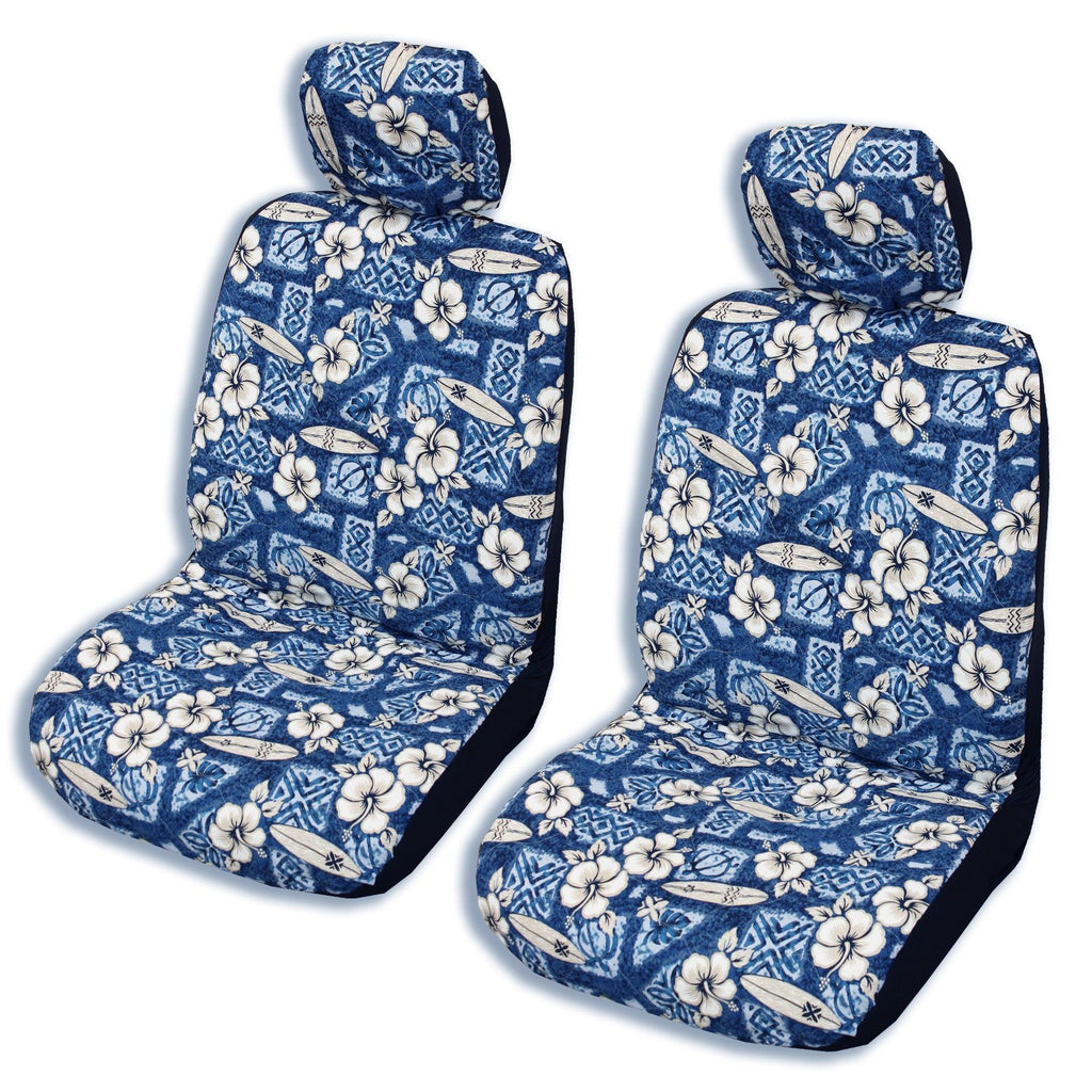 Blue Hibiscus Surf Hawaiian Separate Headrest Cover - Set of 2 - Ninth Isle, Made with Aloha