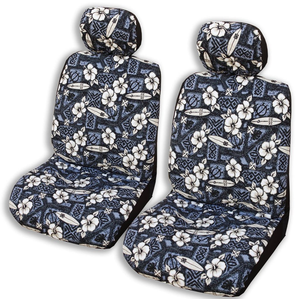 Gray Hibiscus Surf Hawaiian Separate Headrest Cover - Set of 2 - Ninth Isle, Made with Aloha