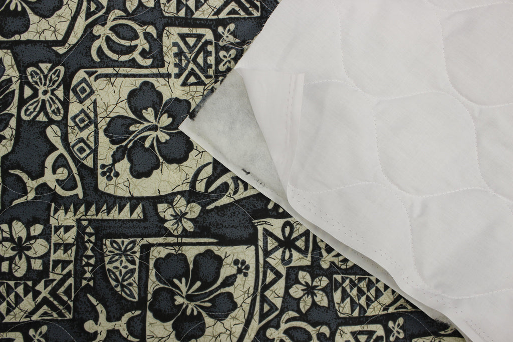 Hibiscus Tapa Gray Quilted Fabric by the Yard