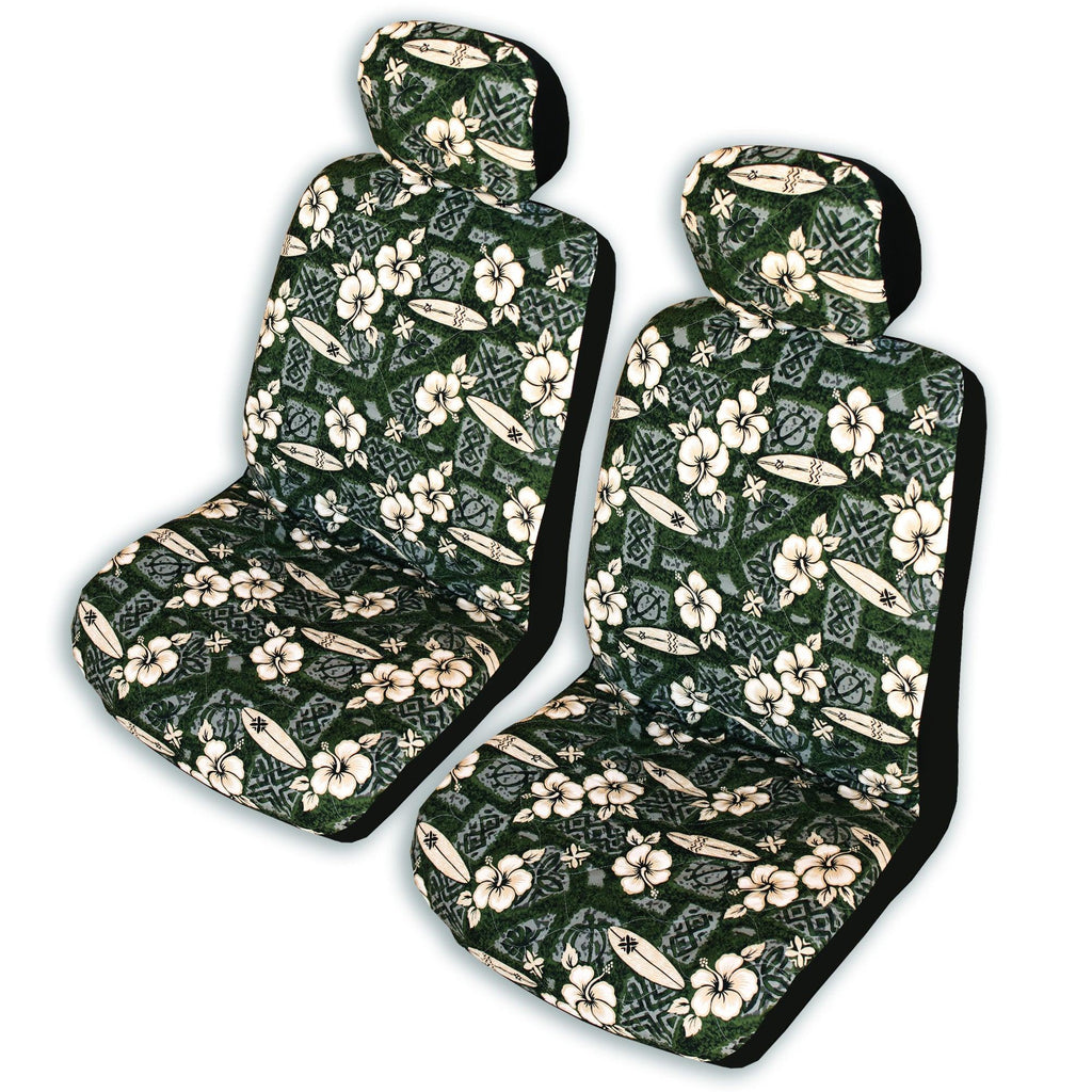 Made in Hawaii, Green Hibiscus Surf Hawaiian Separate Headrest Cover - Set of 2 - Ninth Isle, Made with Aloha