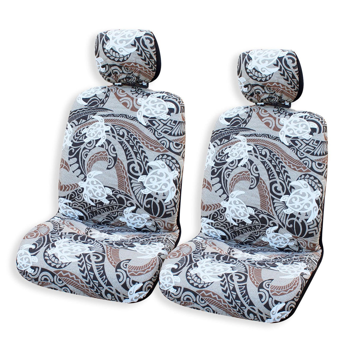 Made in on sale Hawaii - Set of 2, Gray Red Navy Hawaiian Tapa Design Separate Headrest Car Seat Cover - Customization Handmade Unique Gift