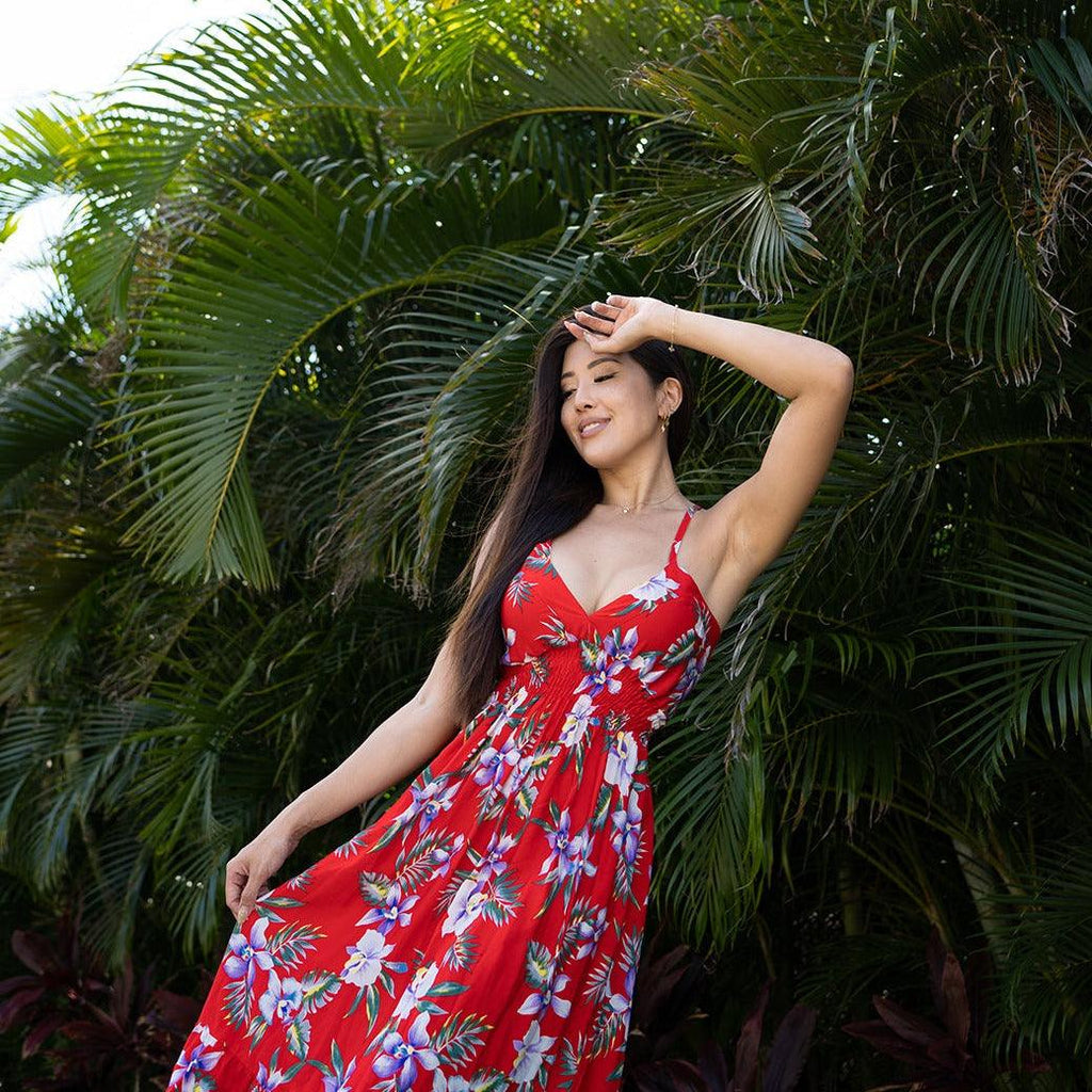 New Orchid Long V-Neck Dress, Made in Hawaii - Ninth Isle, Made with Aloha