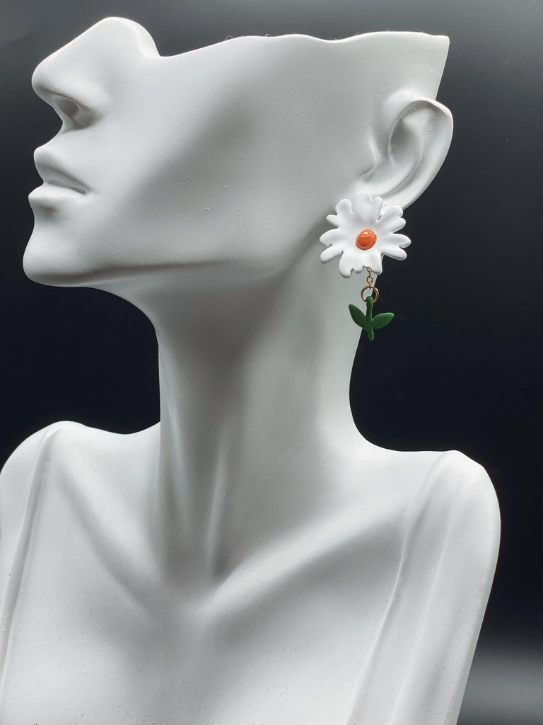 Paint Flower with Leaf Earrings - Handmade Paint Natural Earrings - Ninth Isle, Made with Aloha
