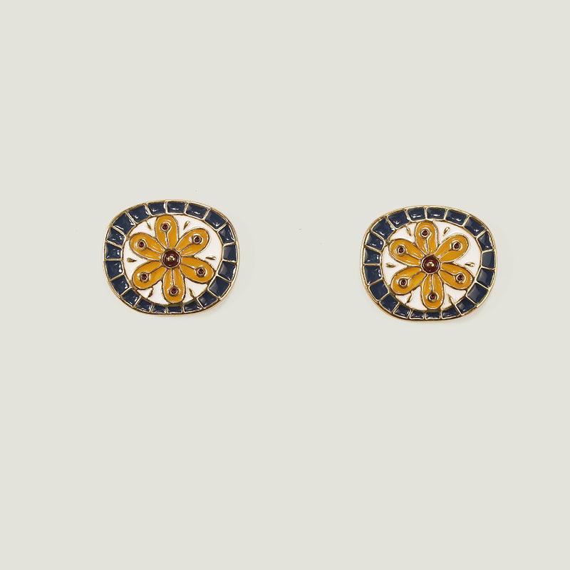 Vintage Sunflower Stud Earrings - Handmade Oil Paint Vintage Art Flowers Earrings - Ninth Isle, Made with Aloha