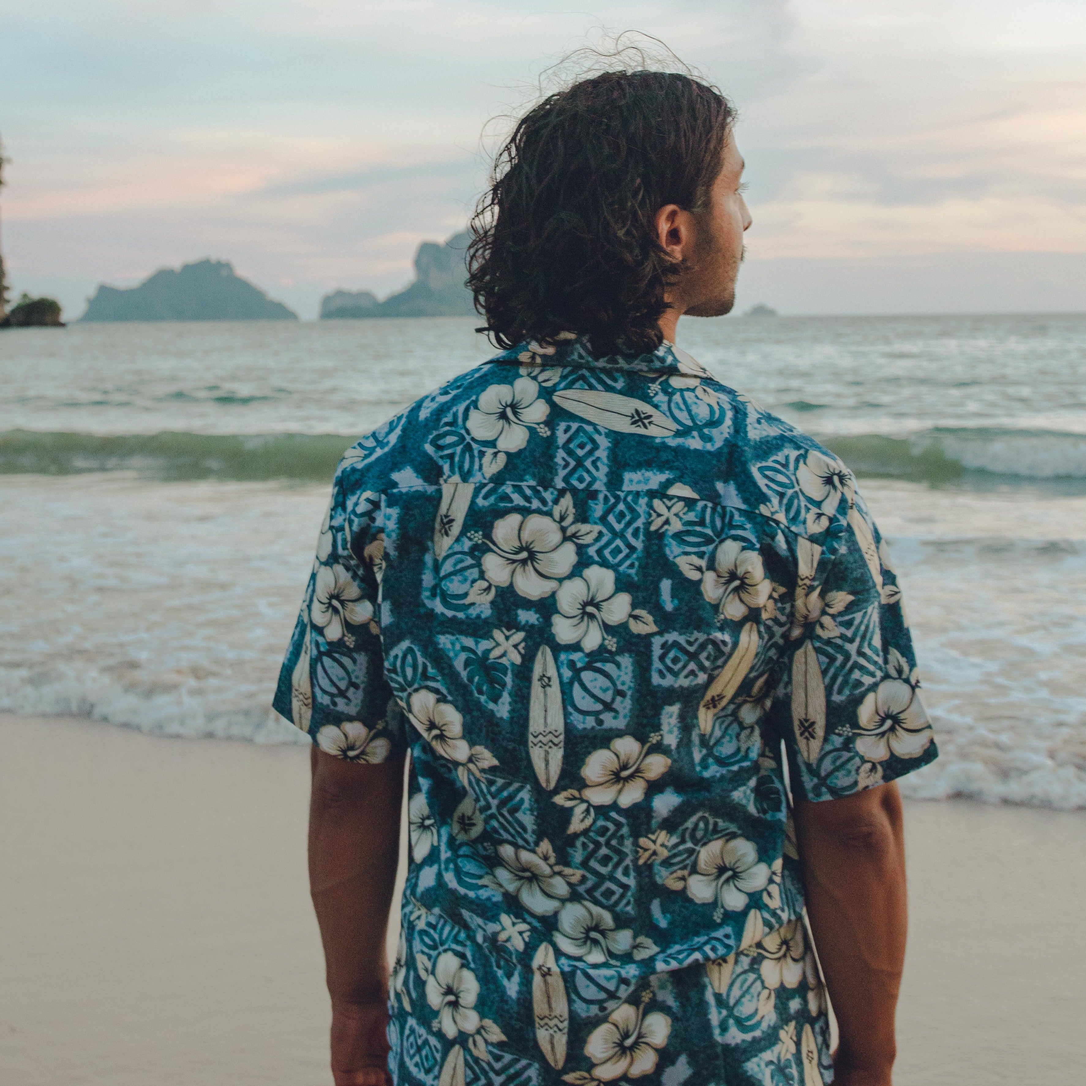 Hibiscus Surf Cotton Men's Aloha Shirt