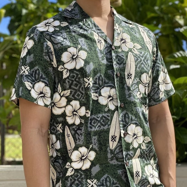 Hibiscus Surf Cotton Men's Aloha Shirt
