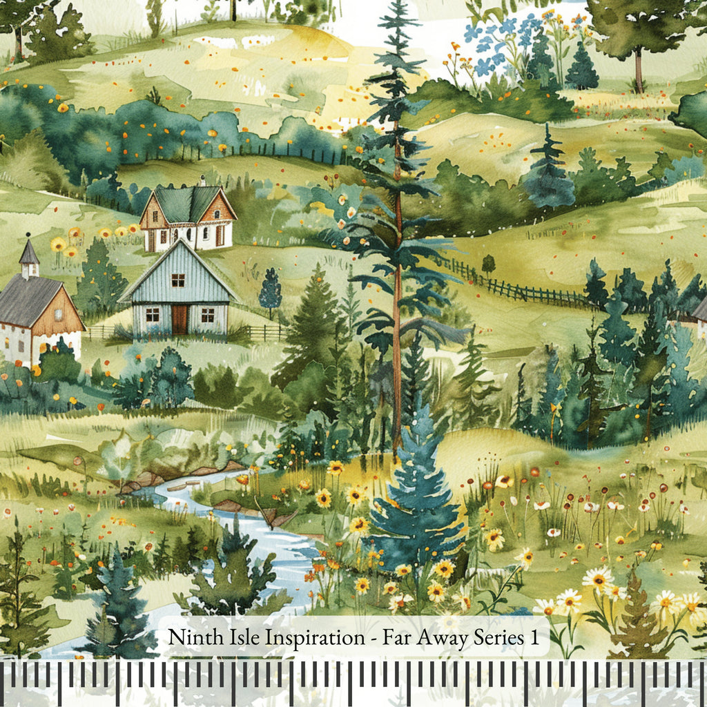 Far Away Rayon Fabric by the Yard - NinthIsle Inspiration Exclusive Elegant Art Bulk Order Available