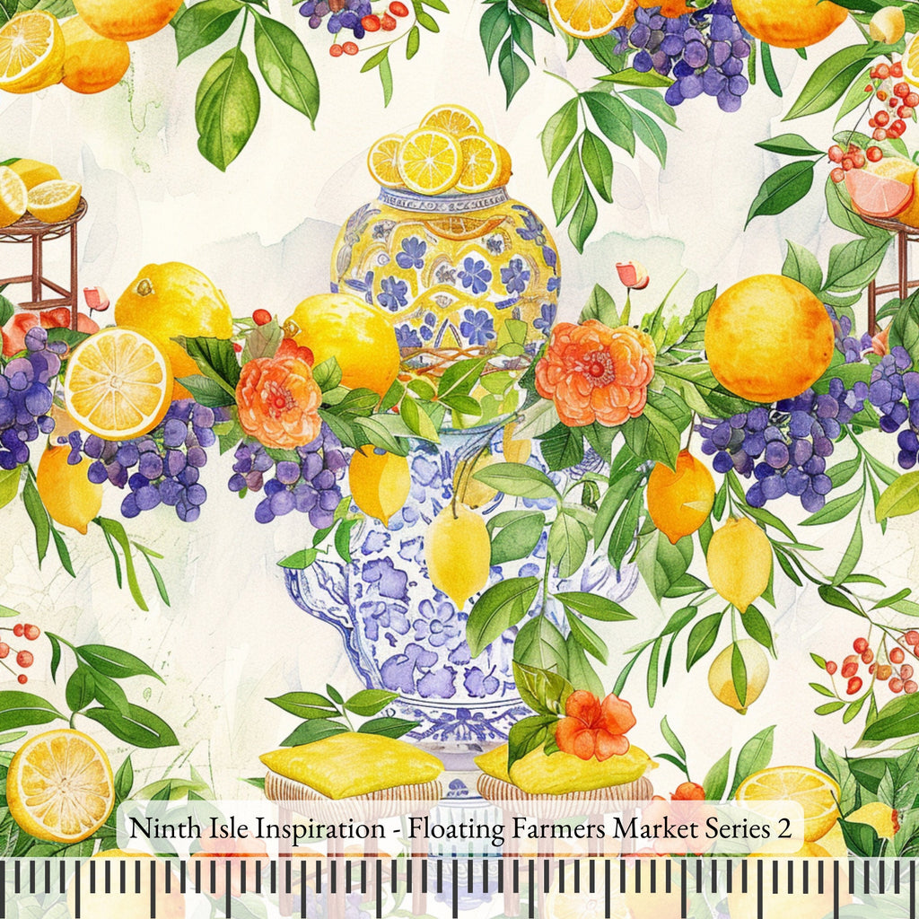 Floating Farmers Market Rayon Fabric by the Yard