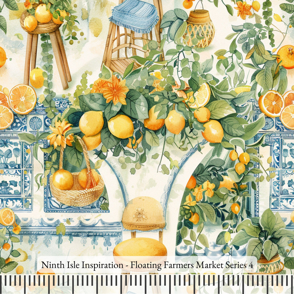 Floating Farmers Market Rayon Fabric by the Yard - NinthIsle Inspiration Exclusive Creative Art Bulk Order Available