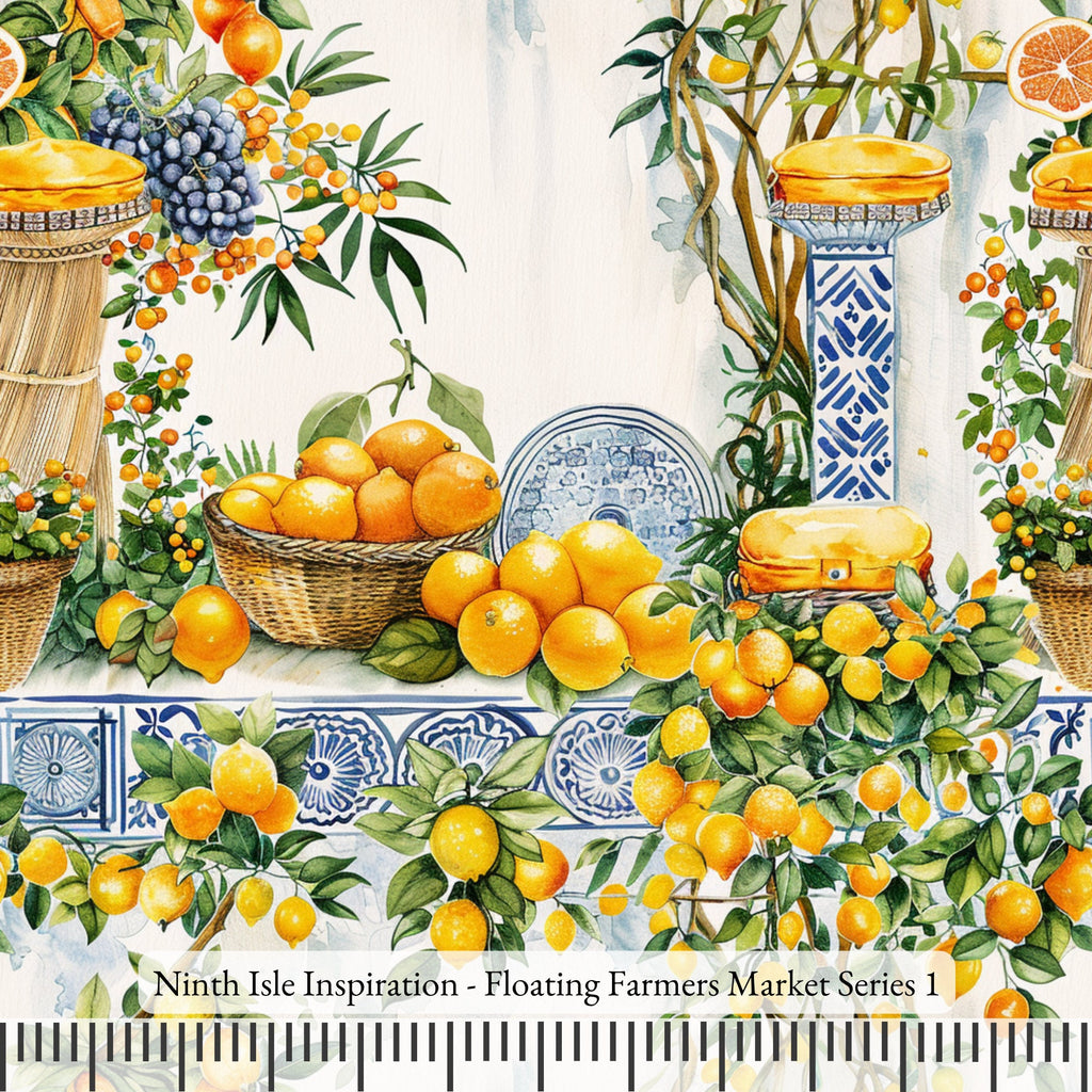 Floating Farmers Market Rayon Fabric by the Yard - NinthIsle Inspiration Exclusive Creative Art Bulk Order Available