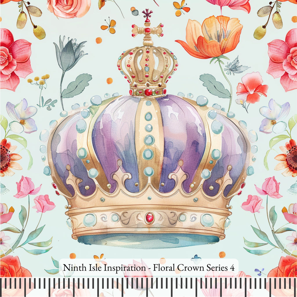 Floral Crown Rayon Fabric by the Yard - NinthIsle Inspiration Exclusive Elegant Art Bulk Order Available