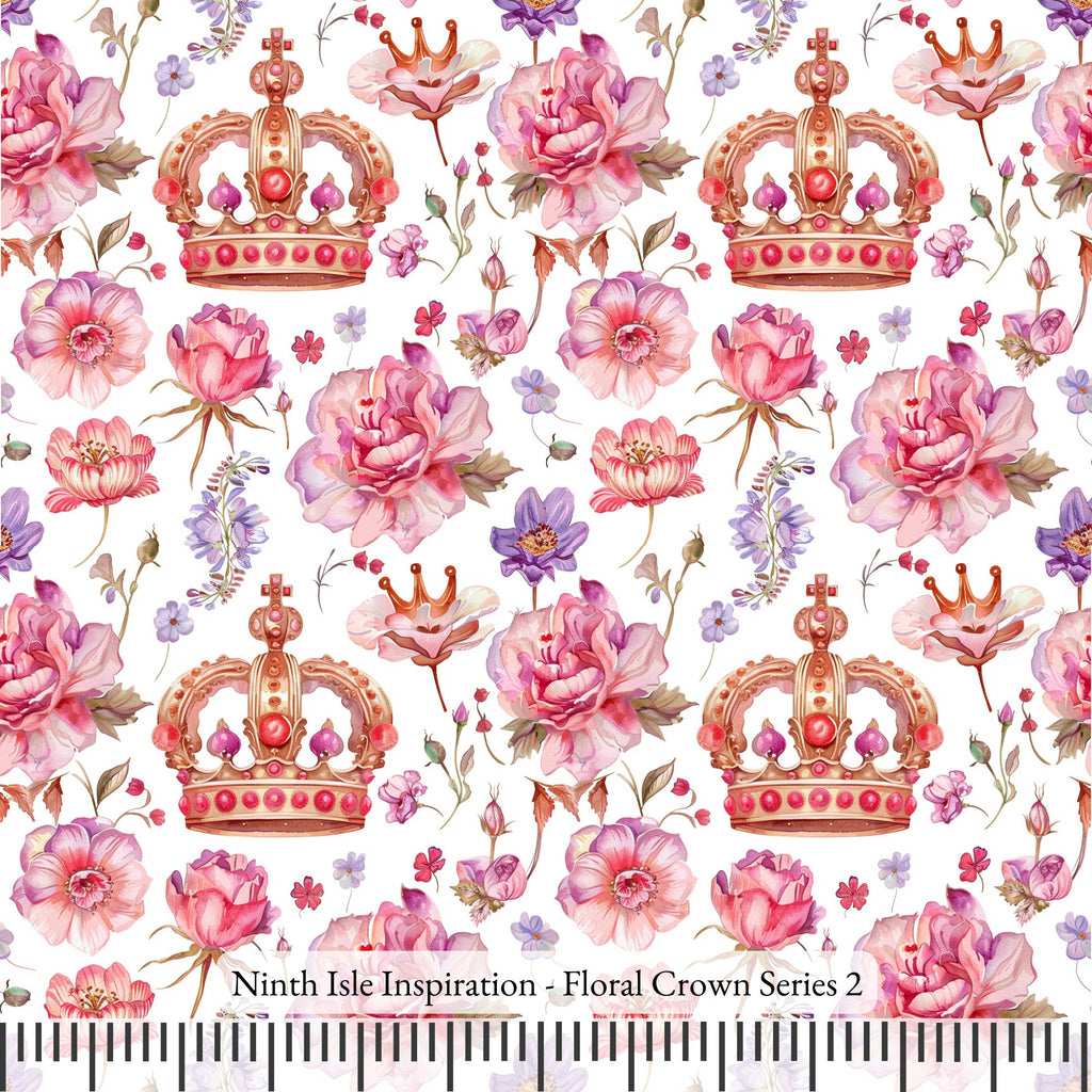 Floral Crown Rayon Fabric by the Yard - NinthIsle Inspiration Exclusive Elegant Art Bulk Order Available