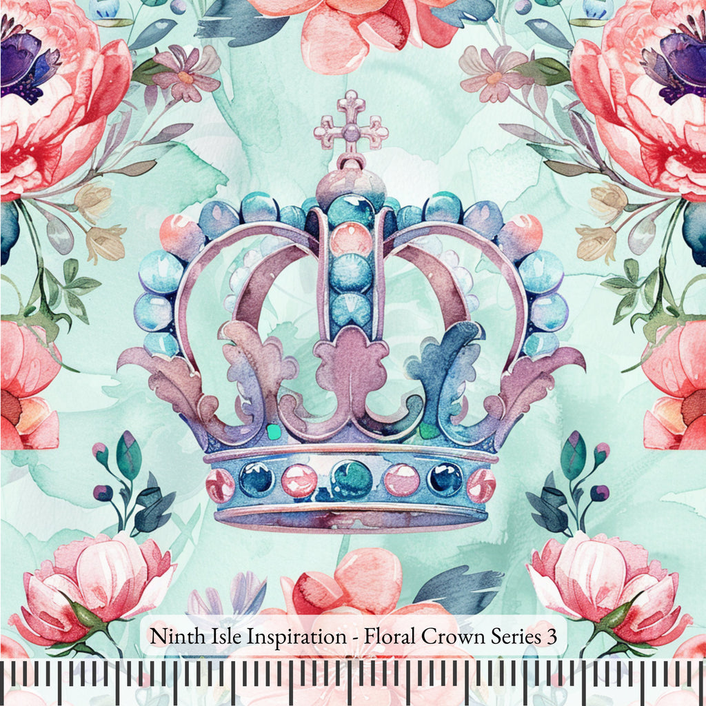 Floral Crown Rayon Fabric by the Yard - NinthIsle Inspiration Exclusive Elegant Art Bulk Order Available
