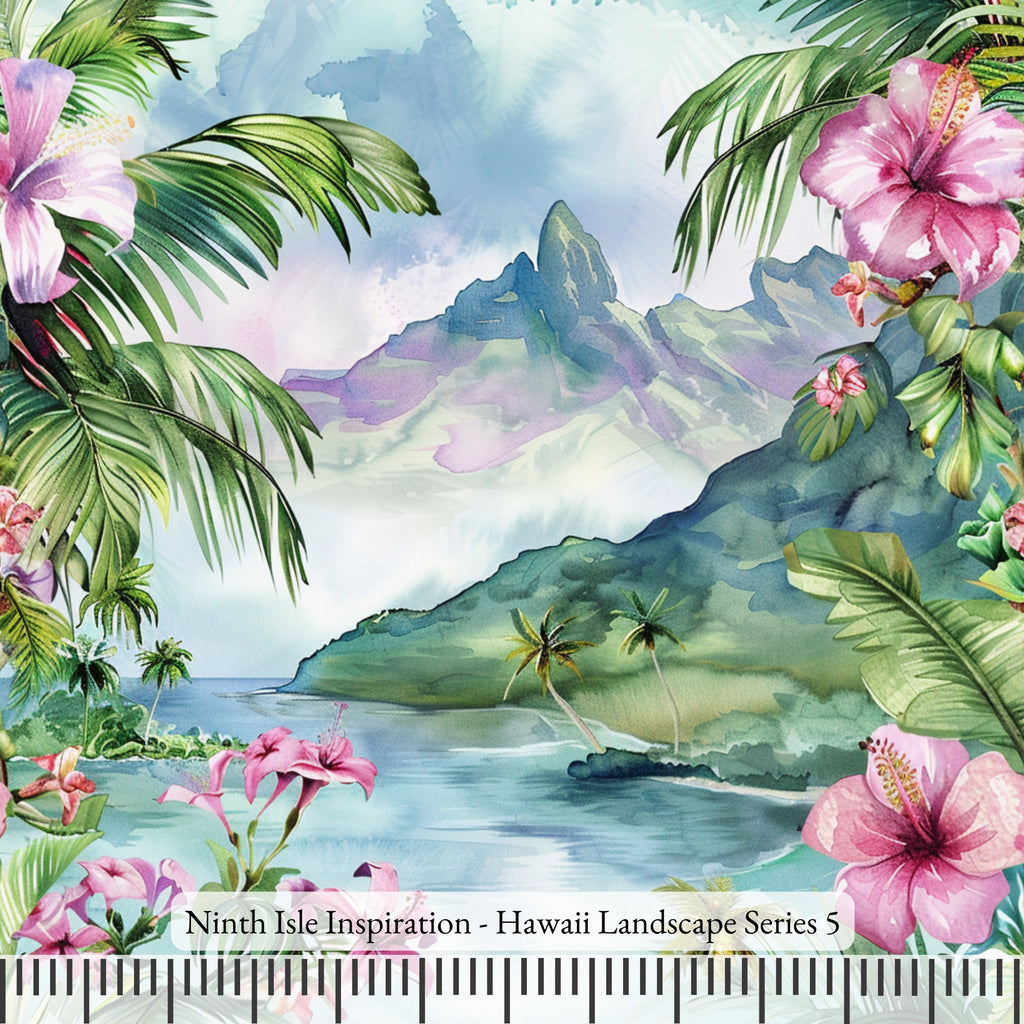 NIInspiration Print in HI by demand, Hawaii Landscape Rayon Fabric by the Yard - Bulk & Wholesale Available