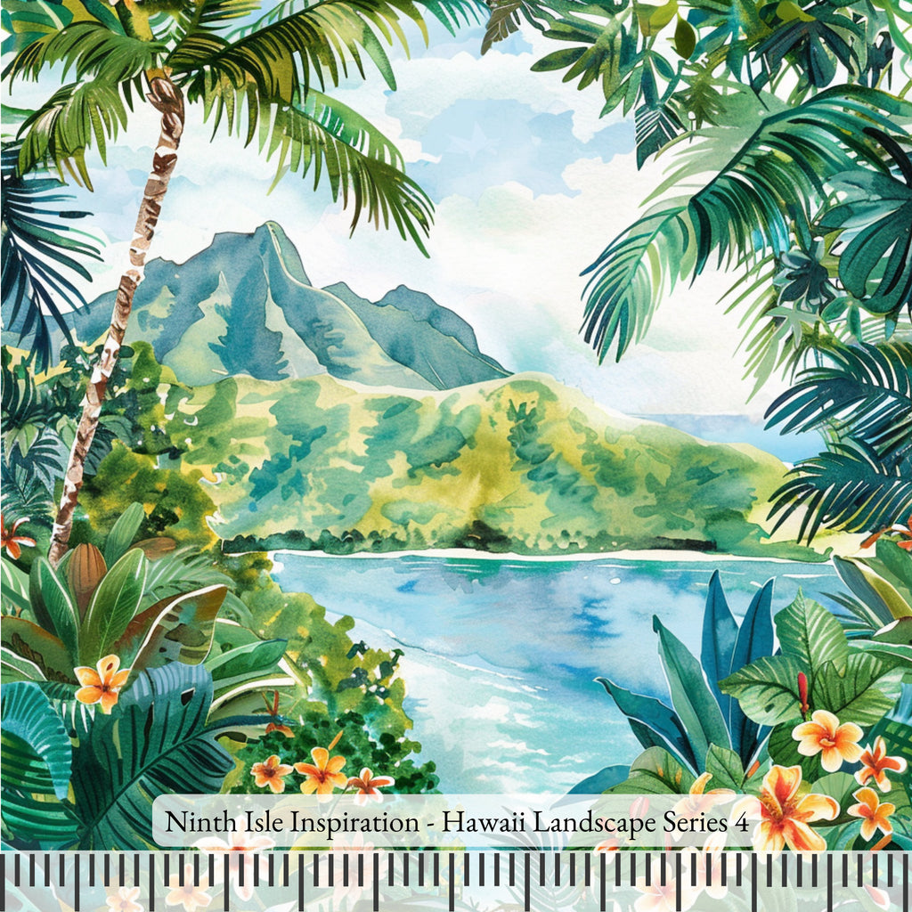 NIInspiration Print in HI by demand, Hawaii Landscape Rayon Fabric by the Yard - Bulk & Wholesale Available