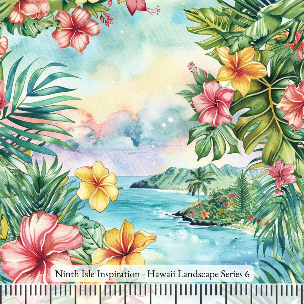 NIInspiration Print in HI, Hawaii Landscape Rayon Fabric by the Yard - Bulk & Wholesale Available
