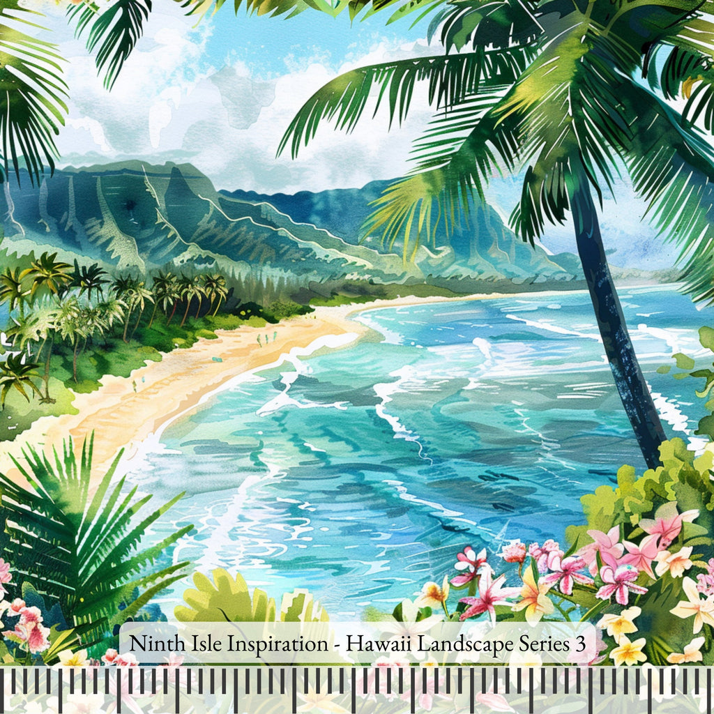 NIInspiration Print in HI by demand, Hawaii Landscape Rayon Fabric by the Yard - Bulk & Wholesale Available
