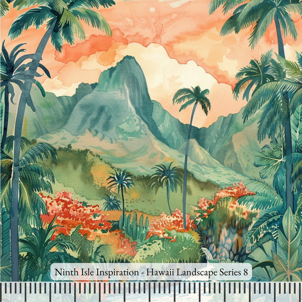 NIInspiration Print in HI by demand, Hawaii Landscape Rayon Fabric by the Yard - Bulk & Wholesale Available