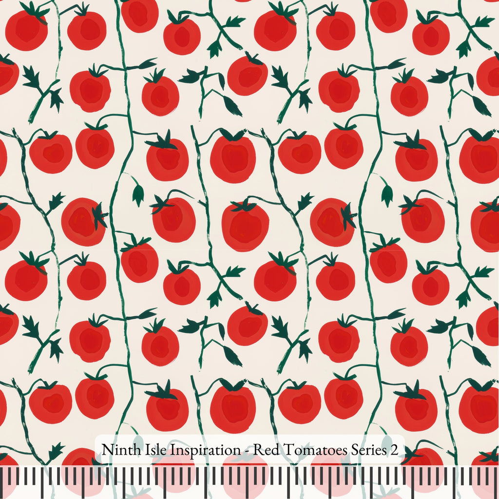 NIInspiration Print in HI by demand, Red Tomatoes Rayon Fabric by the Yard - Bulk & Wholesale Available