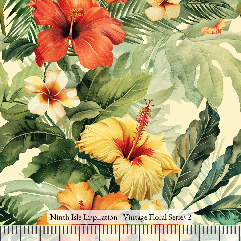 NIInspiration Print in HI, Vintage Floral Rayon Fabric by the Yard - Bulk & Wholesale Available