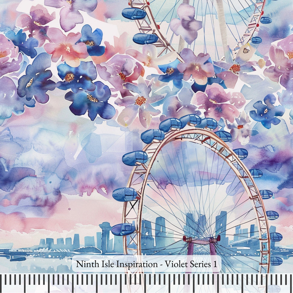 NIInspiration Print in HI by demand, Violet Rayon Fabric by the Yard - Bulk & Wholesale Available