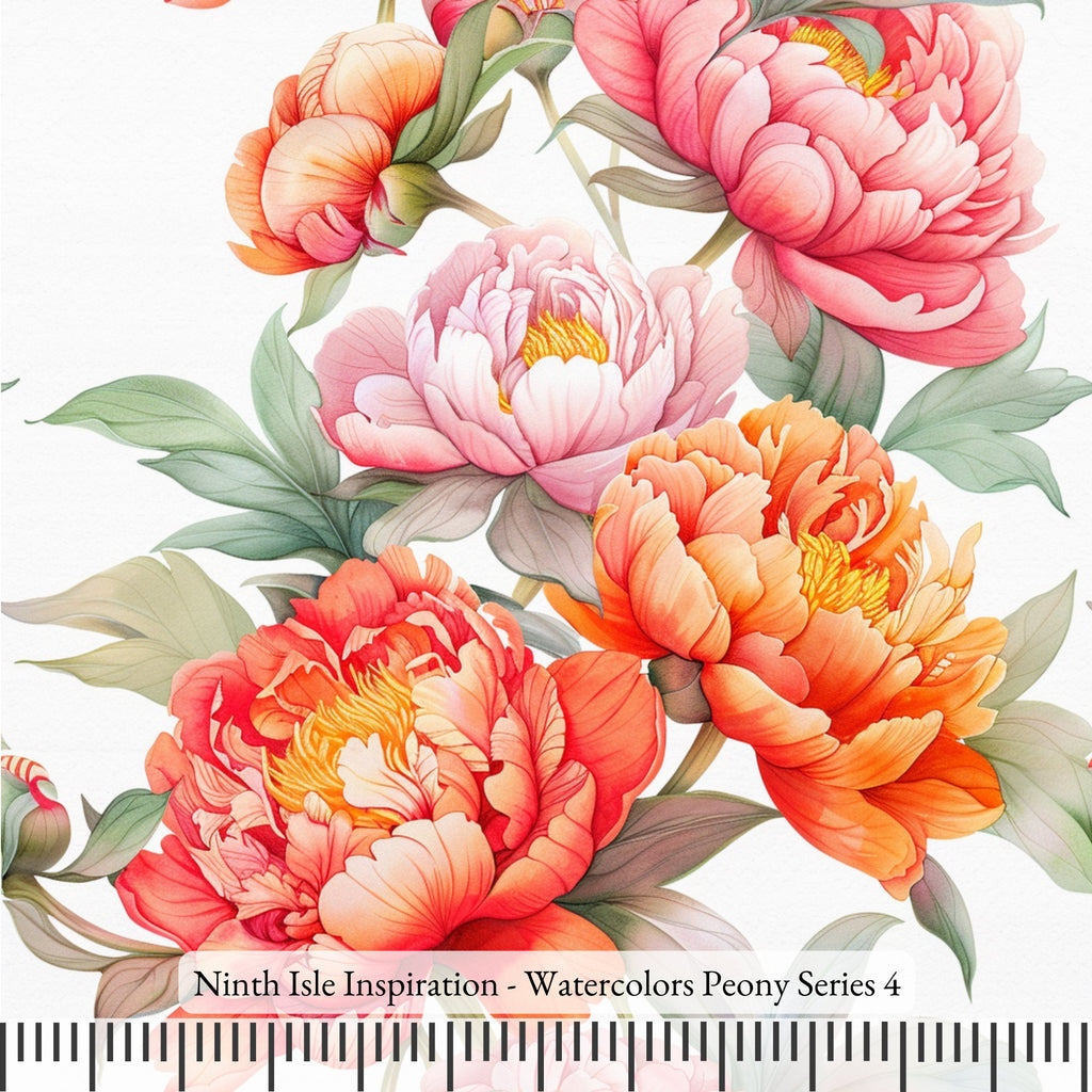 NIInspiration Print in HI, Watercolors Peony Rayon Fabric by the Yard - Bulk & Wholesale Available