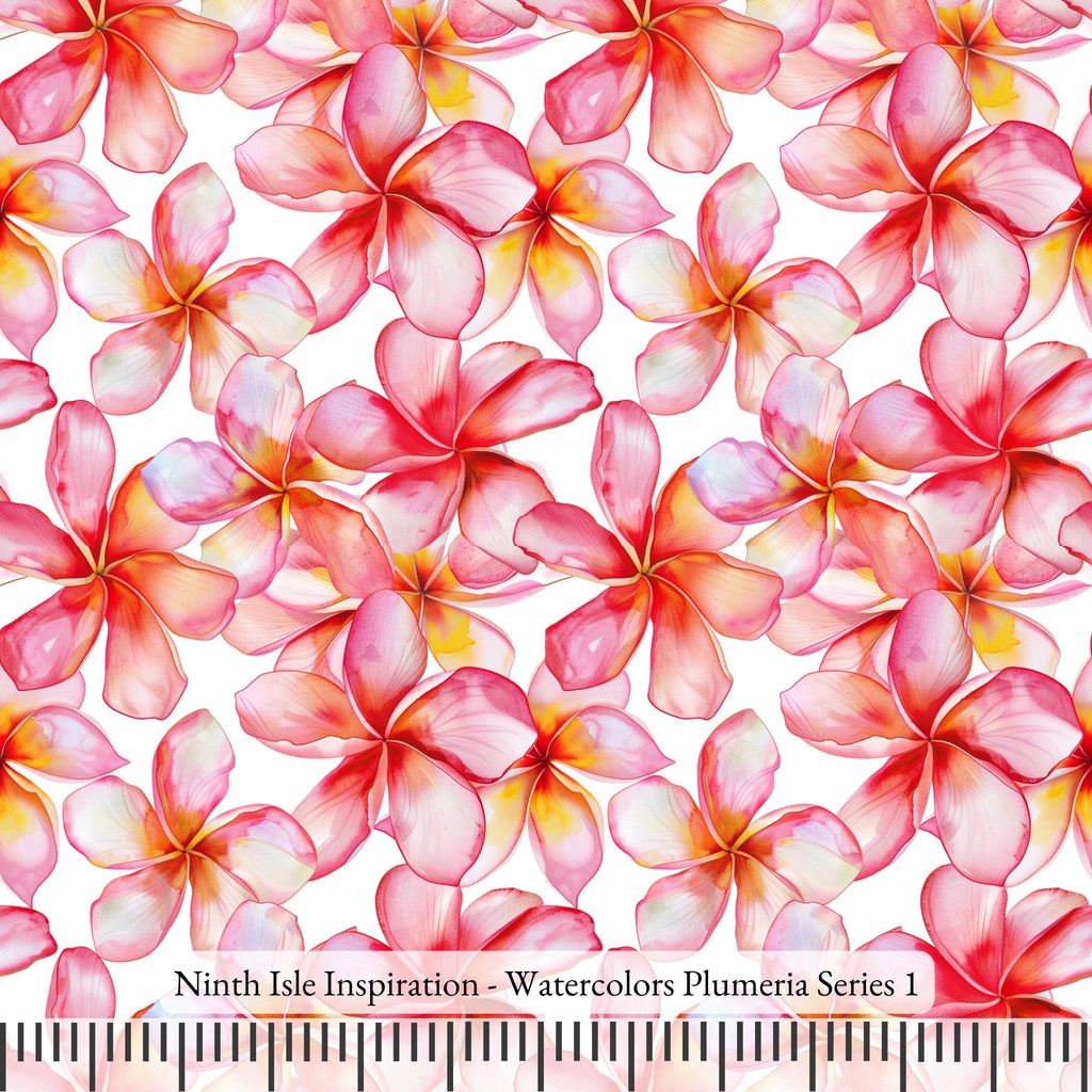 NIInspiration Print in HI, Watercolors Plumeria Rayon Fabric by the Yard - Bulk & Wholesale Available
