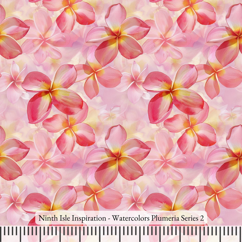 NIInspiration Print in HI, Watercolors Plumeria Rayon Fabric by the Yard - Bulk & Wholesale Available