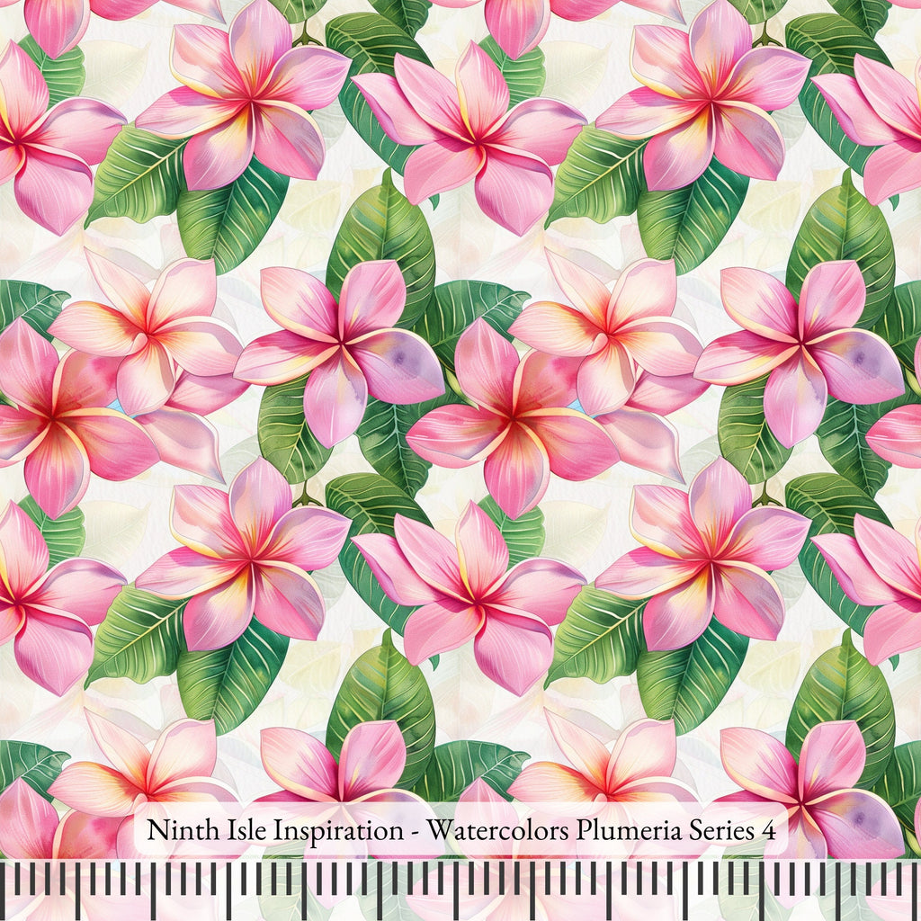 NIInspiration Print in HI, Watercolors Plumeria Rayon Fabric by the Yard - Bulk & Wholesale Available