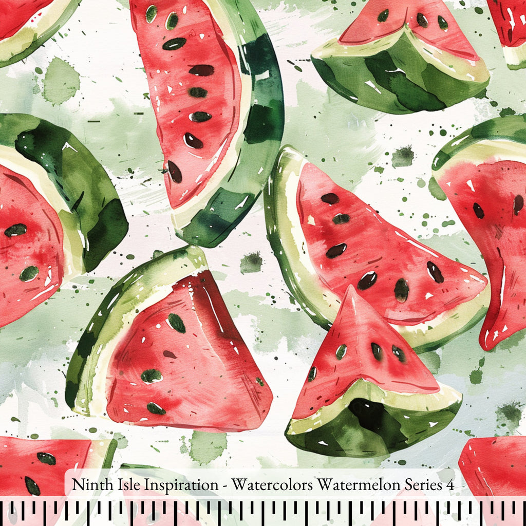 Watercolors Watermelon Fabric by the Yard - NinthIsle Inspiration Exclusive Elegant Art Bulk Order Available