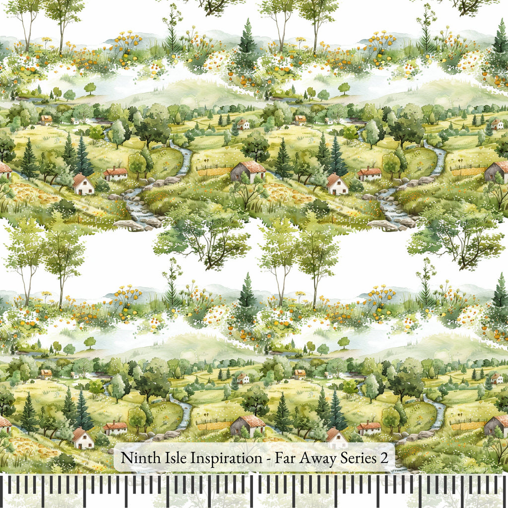 Far Away Rayon Fabric by the Yard - NinthIsle Inspiration Exclusive Elegant Art Bulk Order Available