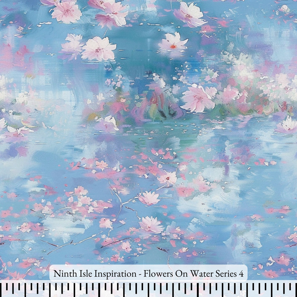 Flowers On Water Rayon Fabric by the Yard - NinthIsle Inspiration Exclusive Creative Art Bulk Order Available
