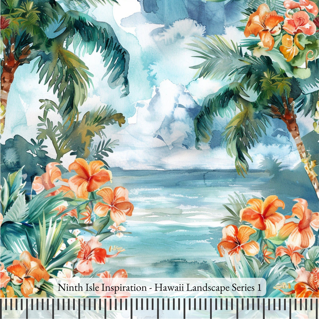 NIInspiration Print in HI by demand, Hawaii Landscape Rayon Fabric by the Yard - Bulk & Wholesale Available