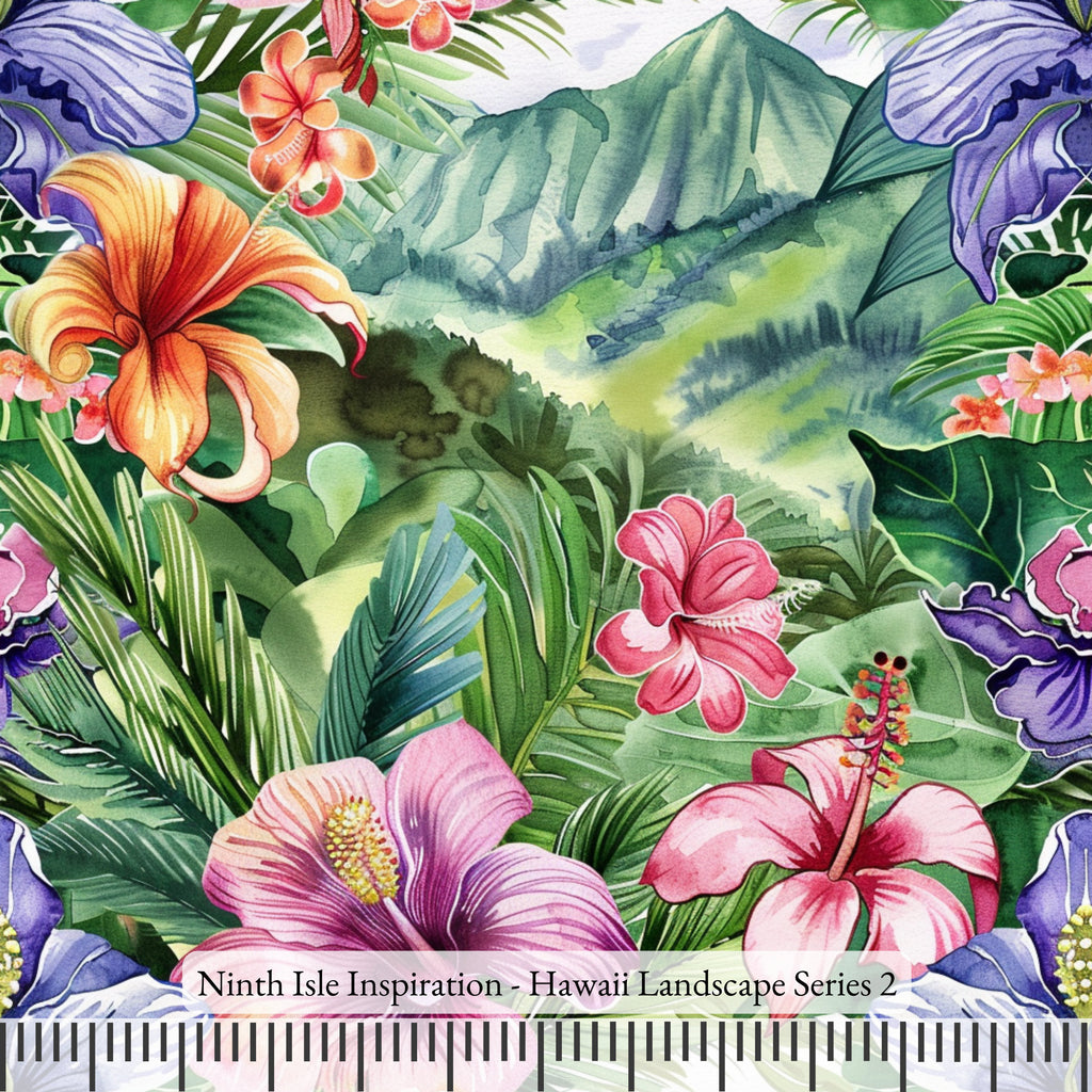 NIInspiration Print in HI, Hawaii Landscape Rayon Fabric by the Yard - Bulk & Wholesale Available