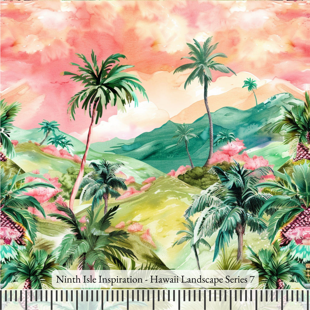 NIInspiration Print in HI by demand, Hawaii Landscape Rayon Fabric by the Yard - Bulk & Wholesale Available