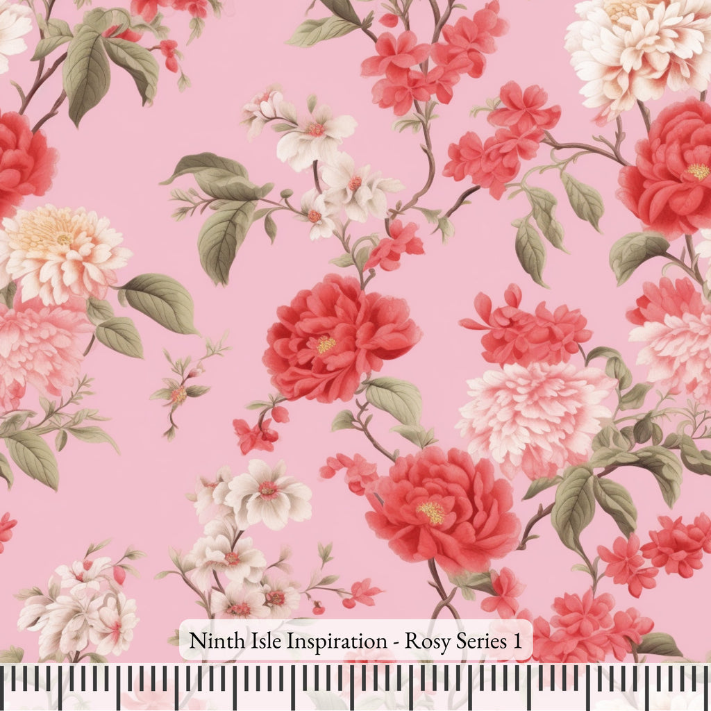 NIInspiration Print in HI, Rosy Rayon Fabric by the Yard - Bulk & Wholesale Available