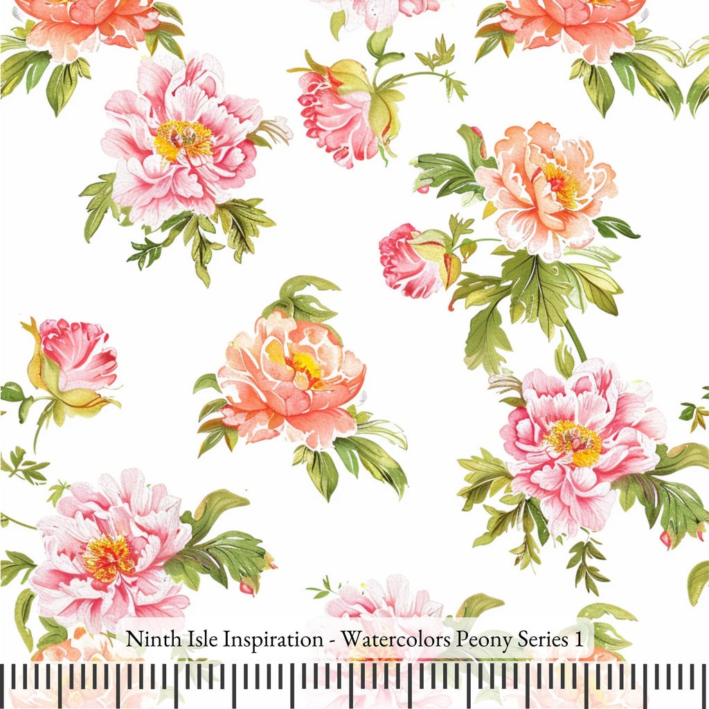 NIInspiration Print in HI, Watercolors Peony Rayon Fabric by the Yard - Bulk & Wholesale Available