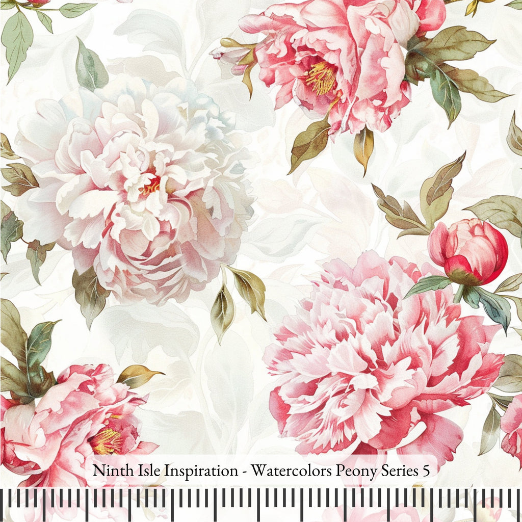 NIInspiration Print in HI, Watercolors Peony Rayon Fabric by the Yard - Bulk & Wholesale Available