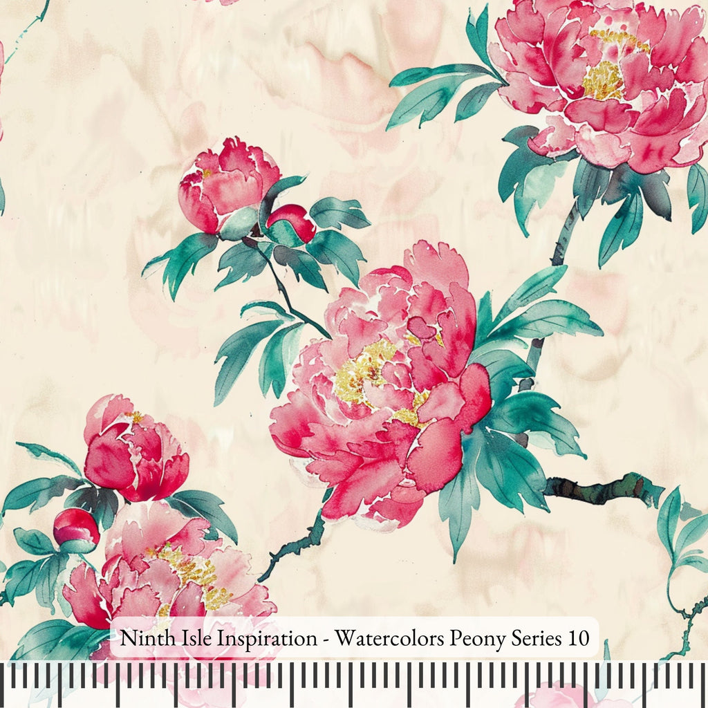 NIInspiration Print in HI, Watercolors Peony Rayon Fabric by the Yard - Bulk & Wholesale Available