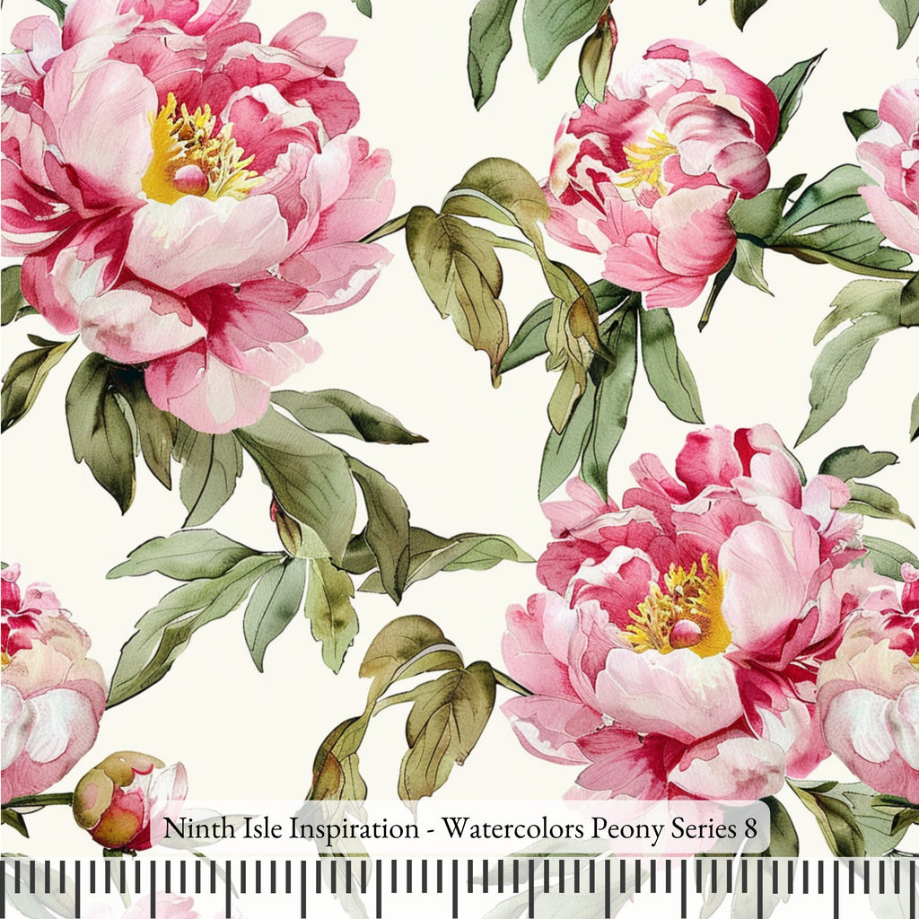 NIInspiration Print in HI, Watercolors Peony Rayon Fabric by the Yard - Bulk & Wholesale Available