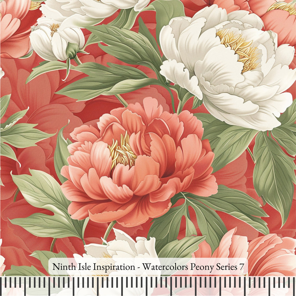 NIInspiration Print in HI, Watercolors Peony Rayon Fabric by the Yard - Bulk & Wholesale Available