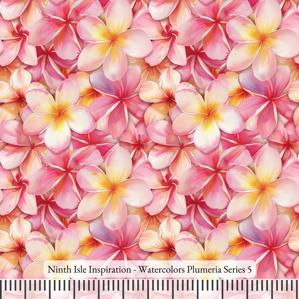 NIInspiration Print in HI, Watercolors Plumeria Rayon Fabric by the Yard - Bulk & Wholesale Available