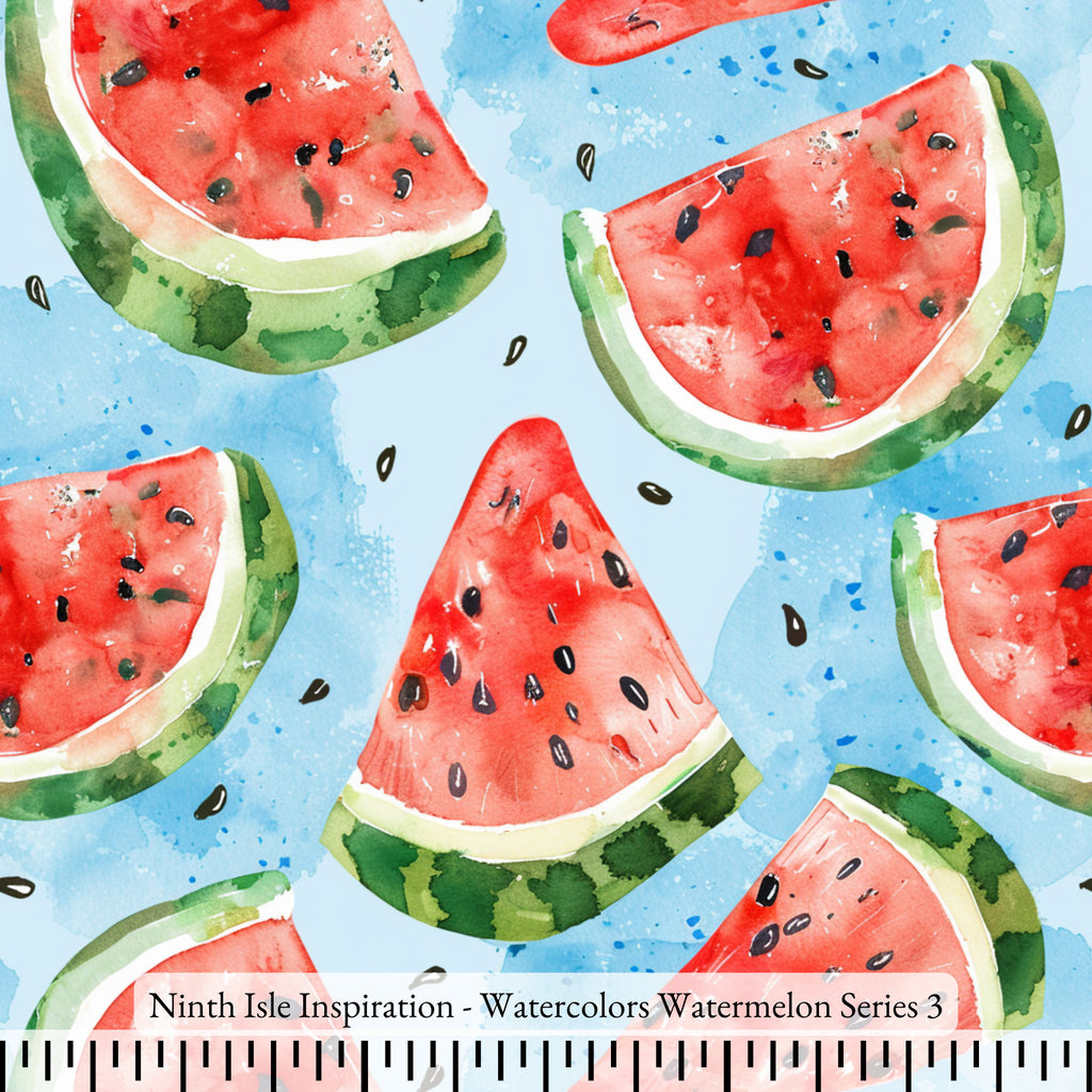 Watercolors Watermelon Fabric by the Yard - NinthIsle Inspiration Exclusive Elegant Art Bulk Order Available